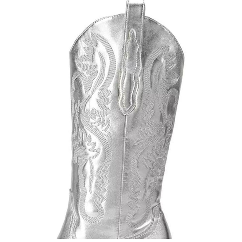 New Silver Western Cowboy Boots Size 7 - Picture 5 of 13